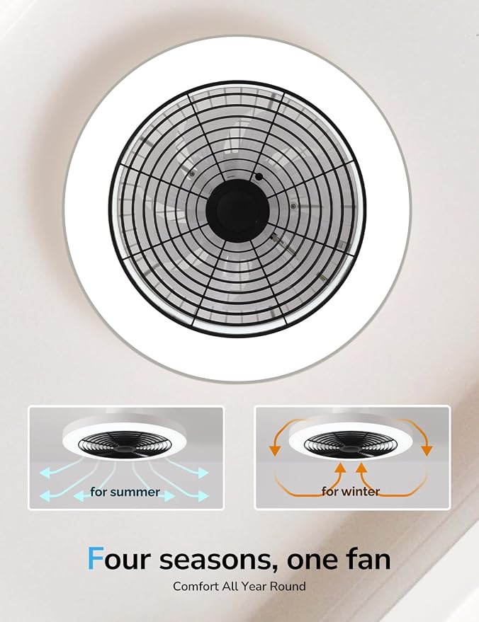 Orison Ceiling Fans with Lights, Low Profile Ceiling Fan with Lights and Remote, 6 Wind Speeds Smart Flush Mount Ceiling Fan for Bedroom, Kids Room and Living Room 19.7" (Black)
