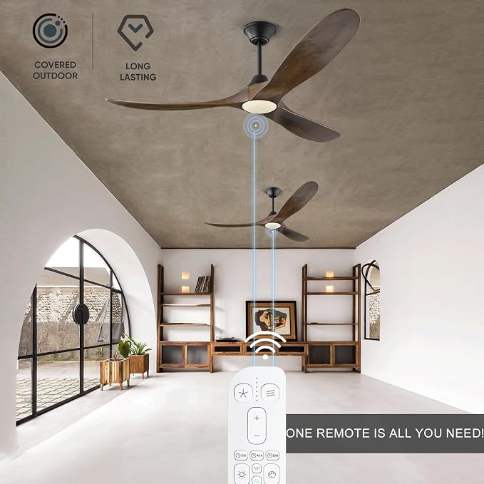 70 inch Large Ceiling Fans with Lights, Outdoor Ceiling Fan for Patios Waterproof, 3 Blades Propeller Wood Ceiling Fan, Smart Ceiling Fans with Remote & APP for Indoor Exterior Porch Commercial