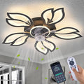 Modern Ceiling Fans with Lights, Low Profile Ceiling Fan with Remote for Bedroom, Flush Mount Ceiling Fan with LED Dimmable Light,3-Colors, 6-Speeds, Timing CeilingFan Light-Black Leaves