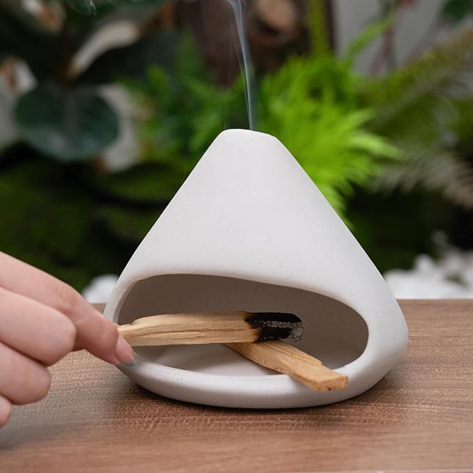 MOUGIGI Palo Santo Burner- Mini Zongzi ceramics chiminea for sage/sticks/sone, ceramics Incense Holder with ash catcher, aromatic meditation gifts for women anxiety relief, ceramic copalera home decor