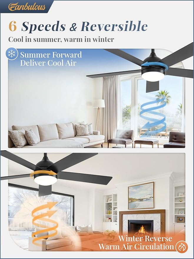 Fanbulous 42 Inch Ceiling Fan with Light and Remote, Black Ceiling Fans with Light, 5 Dual-Color Blades, Reversible Quiet DC Motor, 6 Speeds, 3CCT Adjustable LED for Bedroom Living Room Kitchen Patio