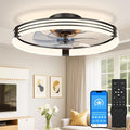VOLISUN Low Profile Ceiling Fans with Lights and Remote, 20in Flush Mount Ceiling Fan with Light, 3000K-6500K Dimmable Fandelier LED Fan Light, Black Bladeless Ceiling Fans with Lights for Bedroom
