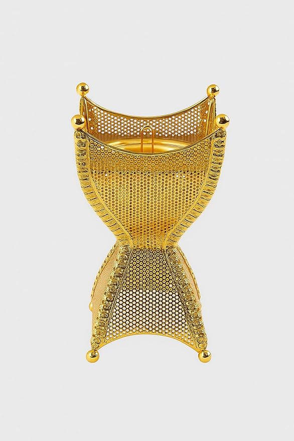 Decorative Gold Metal Incense Burner – Tall Mesh Design Mabkhara Bakhoor Holder for Home, Ramadan & Eid Décor, Islamic Gift, Ornamental Incense Stand, 4.2 x 4.2 x 8.5 in