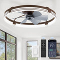 ZMISHIBO 24 Inch Low Profile Ceiling Fans with Lights and Remote, 3000K-6000K Dimmable Fandelier LED Fan Light, Flush Mount Ceiling Fan with Light, 6 Wind Speeds Ceiling Fans for Bedroom- Brown