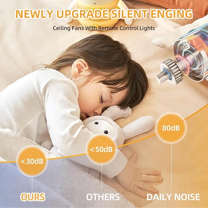 Low Profile Ceiling Fan with Light and Remote Control, 20 Inch Small Flush Mount Wood Fan Light, Modern Smart Dimmable Quiet LED Fan Light for Bedroom Living Room