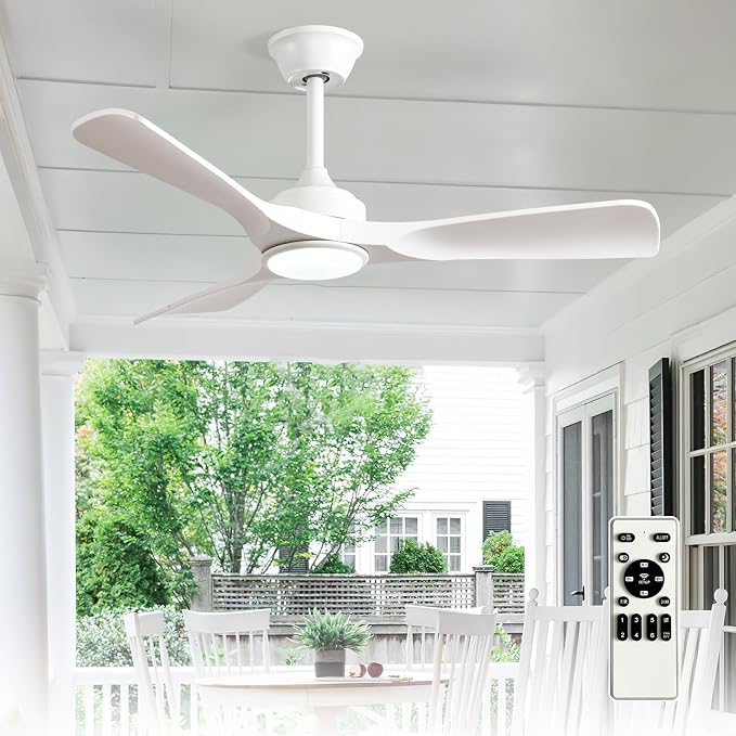 Depuley 42-Inch Ceiling Fan with Light: White 3 Blade Outdoor Fans for Patios - Dimmable Indoor Ceiling Fan with Remote Control Fandelier for Bedroom Ultra Quiet DC Motor Reversible 6 Speed