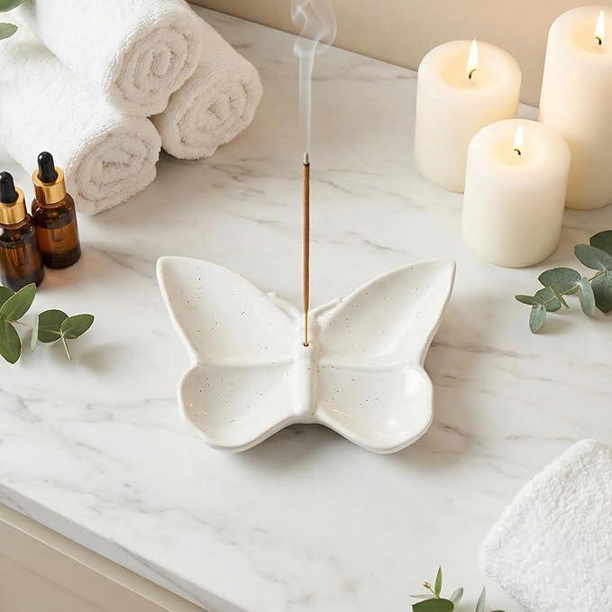 Butterfly Incense Holder for Sticks, Handmade Ceramic Incense Burner, Sage Stick Burner and Palo Santo Holder for Zen Yoga Spa Meditation Home Decor, Butterfly Spiritual Gifts for Women Mom