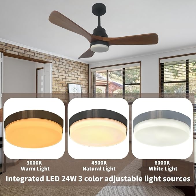 42 inch Ceiling Fan with Light,LED Lighting with 3 Color Dimming, 6 Speed Remote Control, Timing Function, and a Quiet Reversible Motor. Suitable for Bedrooms, Living Rooms, and Dining Rooms