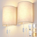 OCATO Plug in Wall Sconces Set of Two: Wall Light Wall Lamp with On/Off Switch 3000K 4500K 6000K Selectable Fixtures Fabric Linen Shade Wall Decor Wall Lights for Bedroom Living Room Hallway Indoor
