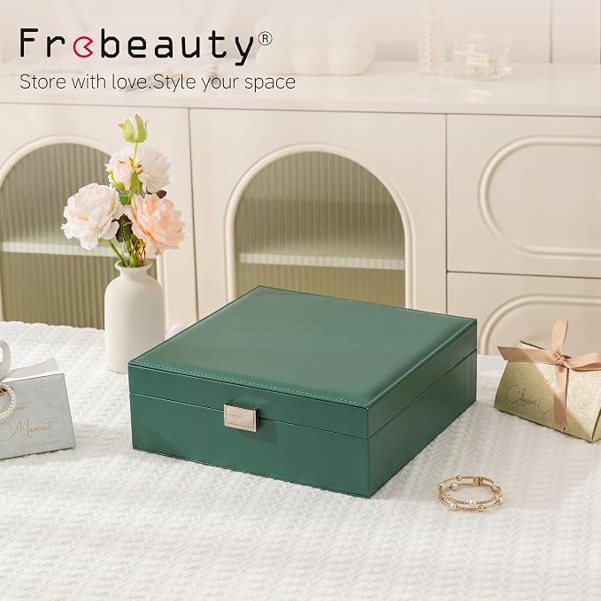 Frebeauty 50 Grid Earring Holder Organizer,2 Layer Jewelry Box for Women | Faux Leather,Velvet Lining,Adjustable Divider,Jewelry Organizer for Ring Necklace and Bracelet,for Home Use and Jewelry Store