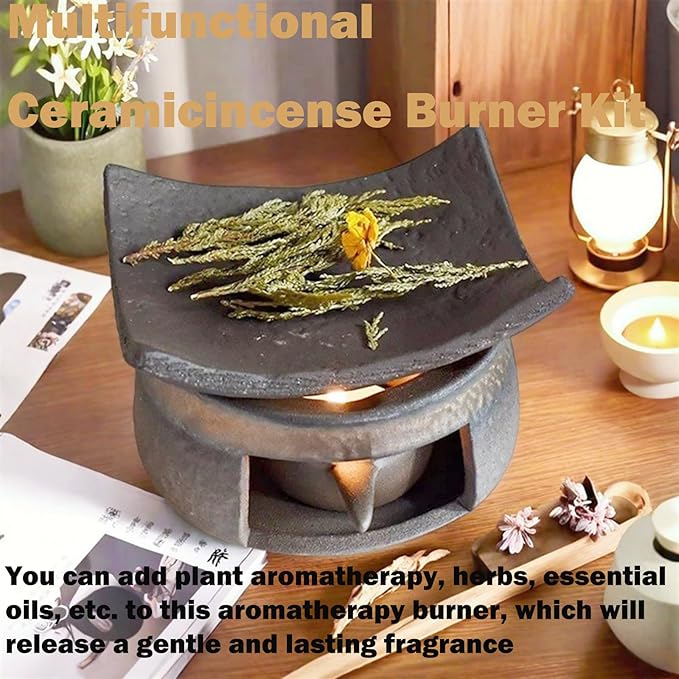Incense Burner Kit, Zen Burner, Zen Ceramic Incense Holder with Wooden Tongs, Ceramic Aromatherapy Burner, Aromatherapy Stove for Bedtime Calm, Meditation, Home and Office