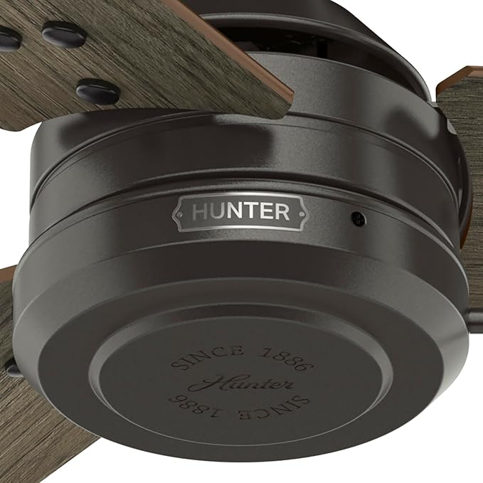 Hunter 44" Cassius Indoor/Outdoor Ceiling Fan, Pull Chain, Noble Bronze | Covered patios and porches get a no-light design, droop-free blades, and compact scale for offices or small rooms.
