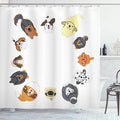 Ambesonne Dog Shower Curtain, Various Different Dogs in Cartoon Style Looking up in Circle Characters, Cloth Fabric Bathroom Decor Set with Hooks, 69" W x 84" L, Cinnamon Grey White