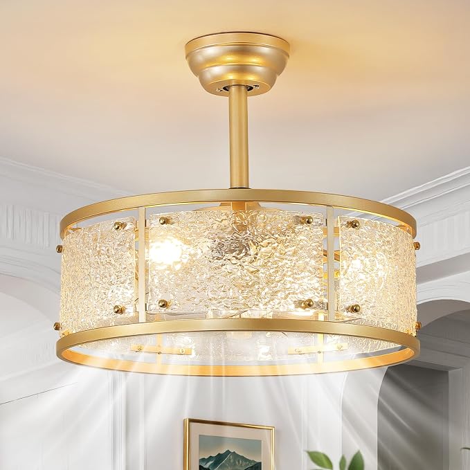 AIJIASI 20" Caged Ceiling Fans with Lights, Gold Fandelier Ceiling Fan with Light, Mid Century Chandelier Ceiling Fan with Remote Control, 6 Speeds for Bedroom, Nursery, Living Room