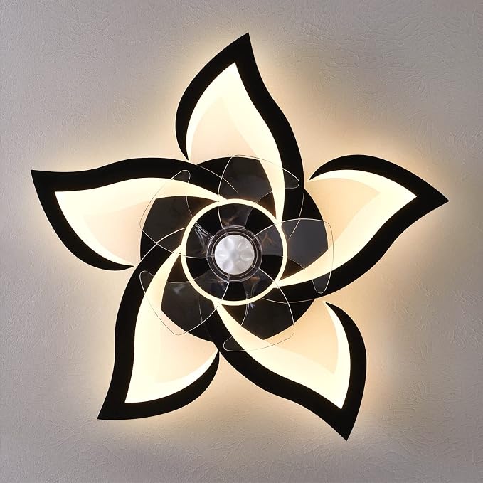 Dalouguan Ceiling Fan with Lights Remote Control, 24" Black, 6 Speeds 3 Light Color Low Profile Flush Mount Ceiling Fan for Kitchen Bedroom
