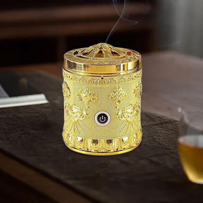 Generic Alloy Incense Burner Incense Holder Quick Heating Portable New Year Gift Decor Accessories Ornament for Bedroom Tea Table, Golden