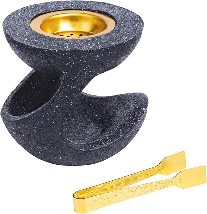 Bakhoor Burner Frankincense Resin Incense Burner for Charcoal with Tong, for Yoga Spa Aromatherapy Meditation, Home Office Decor (Black)