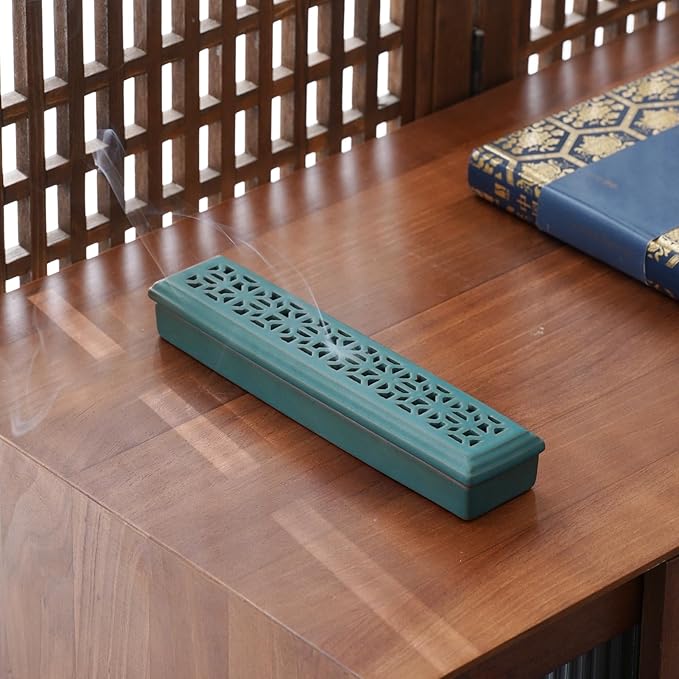 CEREMONY Incense Holder for Sticks, Ceramic Insence-Stick Holder Ash Catcher, Incense Holder Timkburner for Meditation Yoga Spa Room Incense Holder (Mesh-Green)