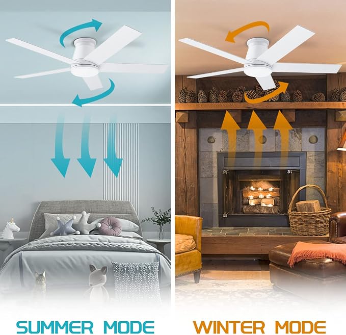 wurzee 52" Ceiling Fan with Light, White,6 Speeds DC Reversible Motor,Timing, Dimmable for Bedroom, Kitchen, Patios