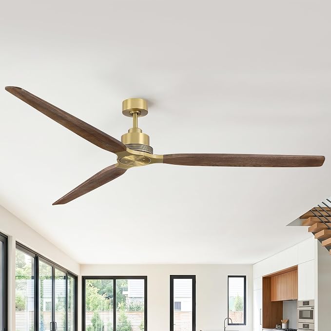 84 Inch Gold Brass Ceiling Fan No Light with Remote, Wood Ceiling Fan No Light, High CFM Quiet DC Motor, Rustic Farmhouse Large Ceiling Fan for High Ceiling, Commercial & Extra Large Spaces