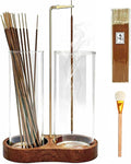 Ceremony Incense Holder, 2 in 1 Wooden Incense Holder for Sticks, Anti-ash Incense Burner with Glass Ash Catcher for Meditation Yoga Spa Room Decor