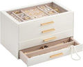 Lolalet Jewelry Box Organizer, 4-Layer Jewelry Organizers and Storage Case with Glass Lid, Ring Earring Bracelet Necklace Holder Organizer, Birthday Valentine Gifts for Women Girls -4Layer, Beige