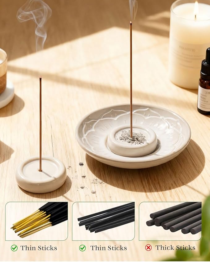 Palo Santo Holder Incense Burner for Sage, Ceramic Incense Holder for Sticks & Cones, 3-in-1 Chimney Burner with Detachable Lotus Stick Tray, Meditation Home Decor Gift