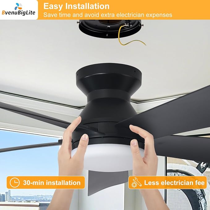 Ceiling Fans with Lights and Remote: 42 Inch Ceiling Fan with Light Low Profile - Flush Mount Ceiling Fan 5 Blades Reversible 3CCT Dimmable Noiseless for Bedroom (Black)