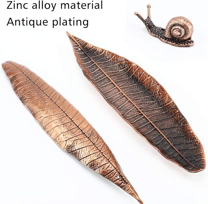 Accmor Incense Holder Set, Leaf and Snail Incense Burner, Incense Ash Catcher, Incense Sticks Holder for Counters, Meditation Room, Yoga, Home, Office, Red Copper