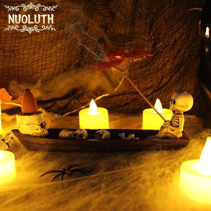 Incense Burner, backflow Incense Burner,Skeleton Ship Incense Holder,Hand-Carved Decorations,Cool Room Decorations, Awesome and Ideal Gifts, Brown