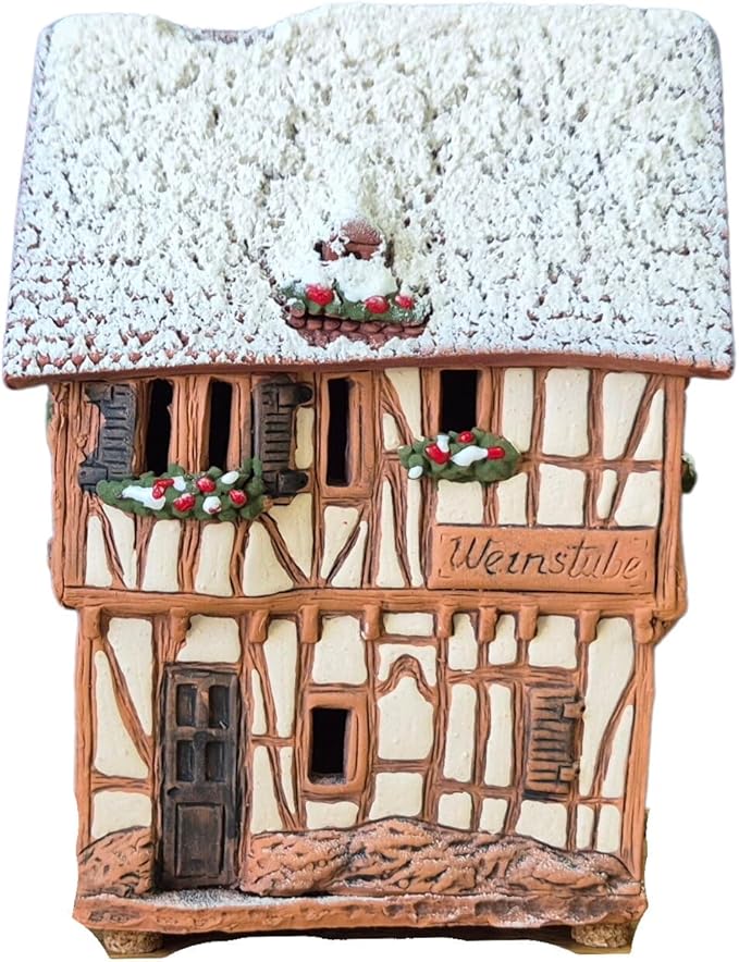 Ceramic Houses and Villages Collection - Handmade House Miniature of Historic Winery in Bernkastel-Kues, Germany - Candle, Cone Incense Holder R255, Winter Edition