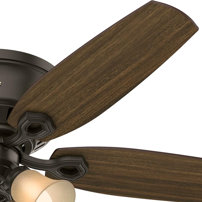 Hunter Builder, Indoor, Ceiling Fan, with LED Lights, 52 inch, New Bronze | Low Profile Flush Mount, Pull Chain, 5 Blades, For Bedroom, Living Room, Kitchen, 53327