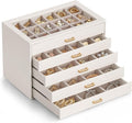 Lolalet Earring Organizer, Jewelry Box with Clear Lid -Beige, 5 Layer | PU Leather, Velvet, Removable Dividers, Dustproof, Easy Clean, For Studs Rings, Gift for Women Girls, Home Aesthetic Decor