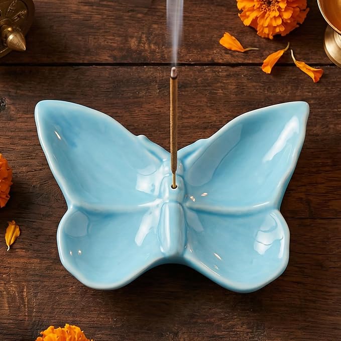 Butterfly Incense Holder for Sticks, Handmade Ceramic Incense Burner, Sage Stick Burner and Palo Santo Holder for Zen Yoga Spa Meditation Home Decor, Butterfly Spiritual Gifts for Women Mom