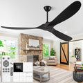 Eliora 72 Inch Ceiling Fan With Remote And Wall Switch,Large Wood Ceiling Fan Without Light 3 Blades,Outdoor Ceiling Fans 6 Speed,Quiet DC Motor for Patios-Black