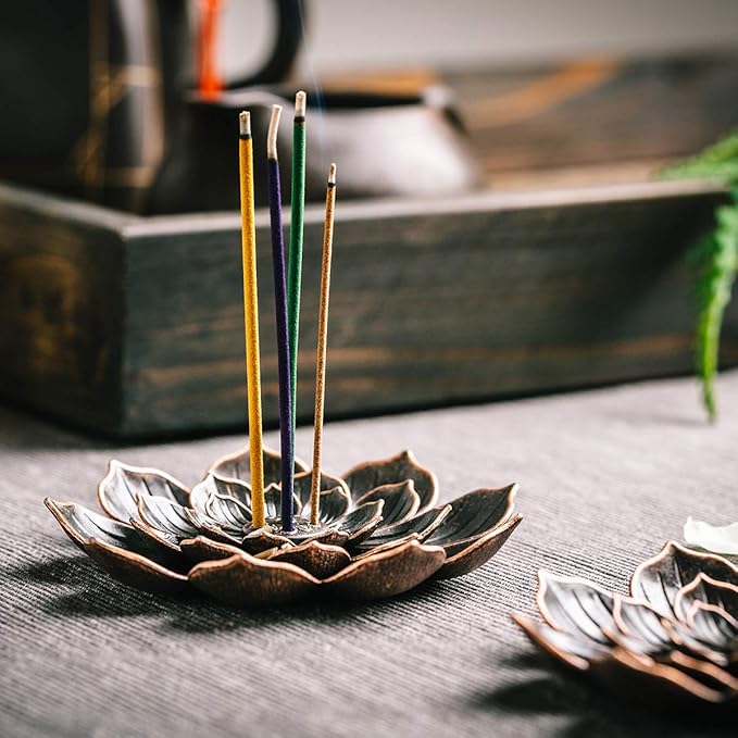 Brass Lotus Incense Holder, Incense Sticks Burner, Incense Ash Catcher, 3 Pack