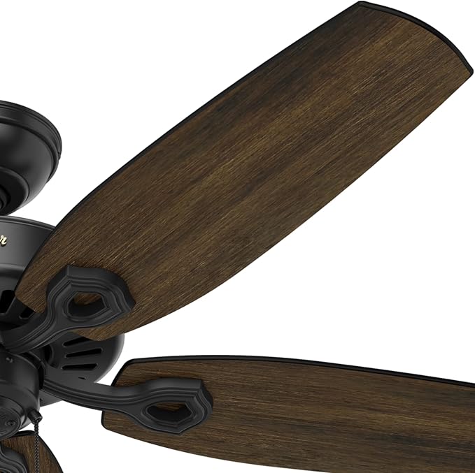 Hunter 52 inch Indoor Ceiling Fan No Light with Pull Chain - Black Ceiling Fan without Light, Standard Mount, 5 Blades, For Bedroom, Living Room, or Kitchen - Builder Elite 53243, Matte Black | Standard Mount, Pull Chain, 5 Blades, For Bedroom, Living ...