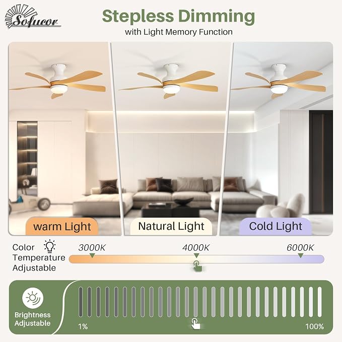 Sofucor Smart 42'' Low Profile Ceiling Fan with Lights and Remote, Flush Mount Ceiling Fan Work with APP/Alexa/Google for Modern Bedroom Living Room Patio, Dimmable LED Quiet Reversible DC Motor