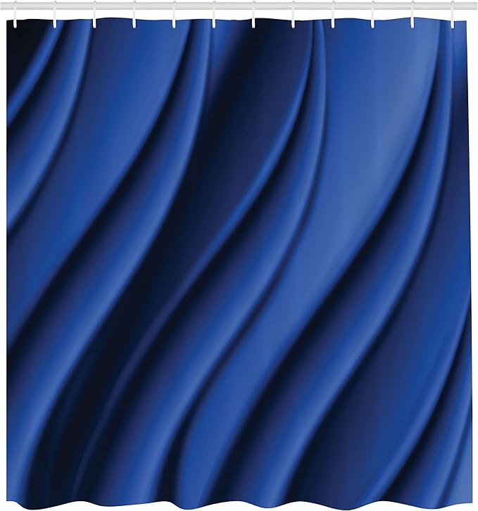 Ambesonne Navy Blue Shower Curtain, Ocean Waves Inspired Design with Digital Reflection Aqua Sea Abstract Art, Cloth Fabric Bathroom Decor Set with Hooks, 69" W x 70" L, Dark Blue