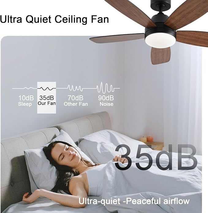 GJeg Ceiling Fans with Lights, 42 Inch Low Profile Ceiling Fan with Lights and Remote Control, LED Dimmable DC Reversible, 8 Speed, Noiseless, Modern Brown Ceiling Fan for Bedroom, Indoor/Outdoor Use