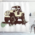 Ambesonne Grunge Shower Curtain, Retro Pop Art Style Vintage Car on The Road Adventure Graphic Design Print, Cloth Fabric Bathroom Decor Set with Hooks, 69" W x 70" L, Brown Cream and Mint