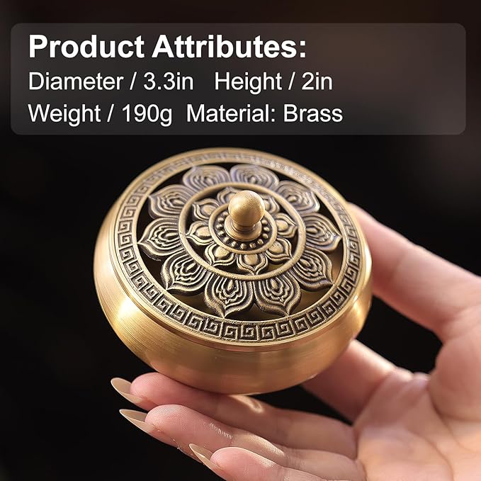Brass Incense Burner Bowl, Vintage Incense Tray, Lotus Incense Holder for Cone, Coil and Stick Incense, Zen Meditation Yoga Spa, Healing Relaxing Oriental Censer Gift Set for Home Indoor Decor