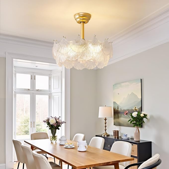 20'' Fandelier Ceiling Fans with Lights, Gold Caged Ceiling Fan with Remote Low Profile, 6 Speed and Gingko Leaf, Modern Semi Flush Mount Ceiling Fan for Bedroom, Living Room, Nursery
