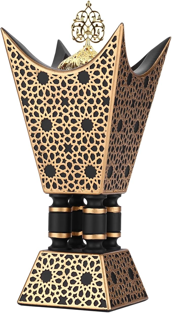 TERSCHELLING Bakhoor Incense Burner, Oud Frankincense Resin Burner 8.85Inches Tall,Charcoal Incense Burner - for Yoga, Spa Aromatherapy, Office & Home Decor (Trophy Shape) (Black)