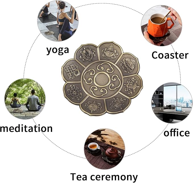 Brass Plate Incense Holder Set- 4 in 1 Incense Burner - for Smudging Bowl, Offering Bowl, Incense Burner Holder, Ash Catcher,Jewelry Dish (Large Sized)