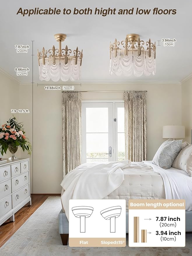 Gold Crystal Fandelier Ceiling Fan with Light,20" Gold French Chandelier Ceiling Fans with Lights Remote Control, Morden Mid-Century Caged with 6 Speeds for Bedroom, Nursery, Living Room