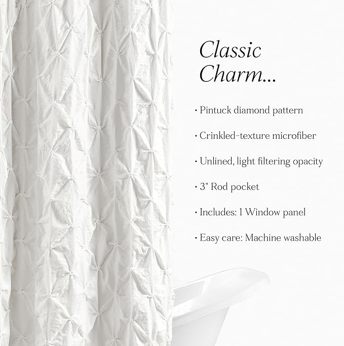 Lush Decor Ravello Pintuck Shower Curtain, 72" W x 72" L, White - Luxe Pintuck Embellishment - Chic Textured Design - Traditional Glam & Farmhouse Bathroom Decor