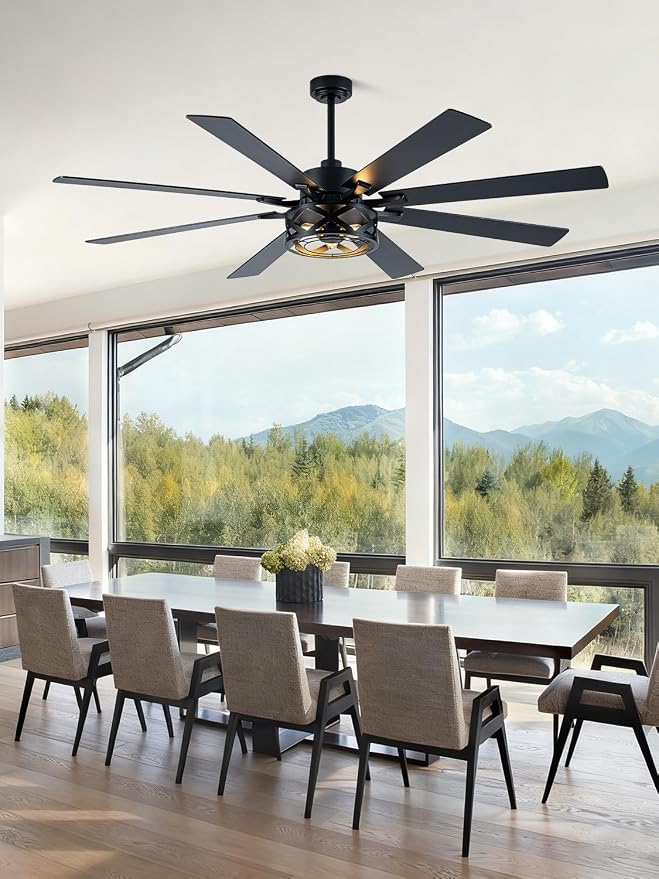 72 Inch Farmhouse Ceiling Fan with Light and Remote Black Rustic Ceiling Fan Quiet and Reversible DC Motor Caged Chandelier Fan for Living Room Bedroom