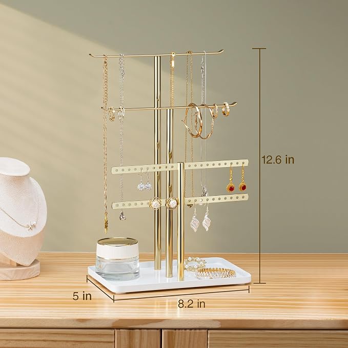 pickpiff Jewelry Organizer: 12.5" Sturdy Stand for 80 Pcs Jewelry, Shiny Gold
