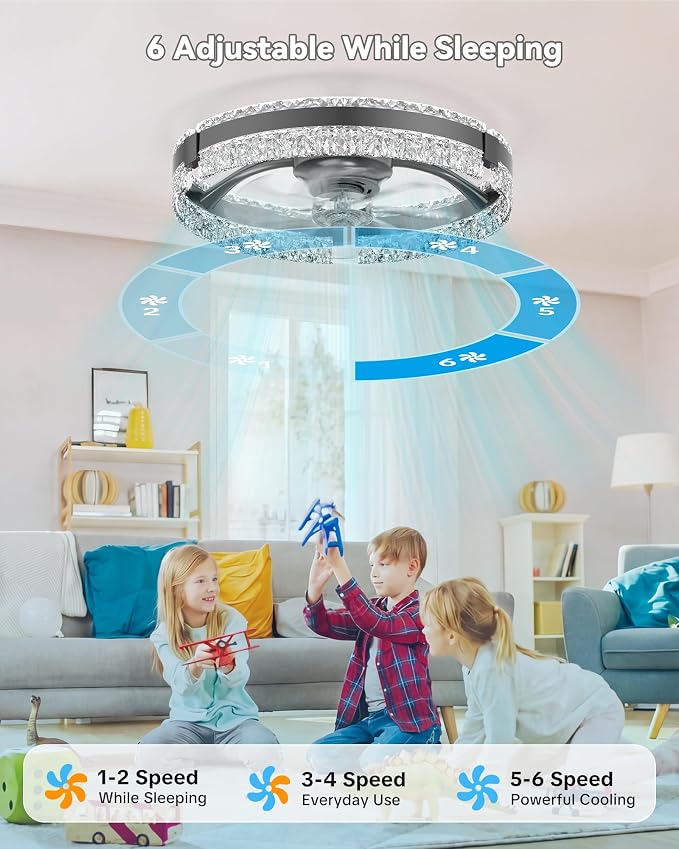 RGB Low Profile Ceiling Fan with Lights, Ceiling Fans with Lights and Remote, 3000-6500K Dimmable Modern Flush Mount LED Fan Lights, 6 Wind Speeds Ceiling Fans for Bedroom(Black-Cream)